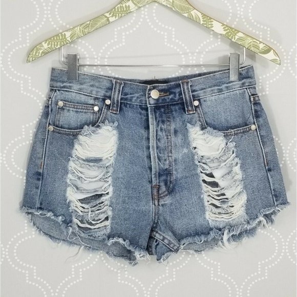 MINKPINK Pants - Minkpink Distressed High Waist Jean Shorts